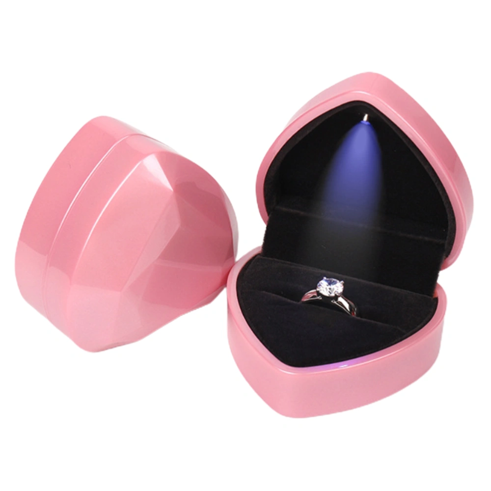 Heart Shaped Ring Box with LED Light Display Storage Jewelry Box Ring Bag Birthday Gift