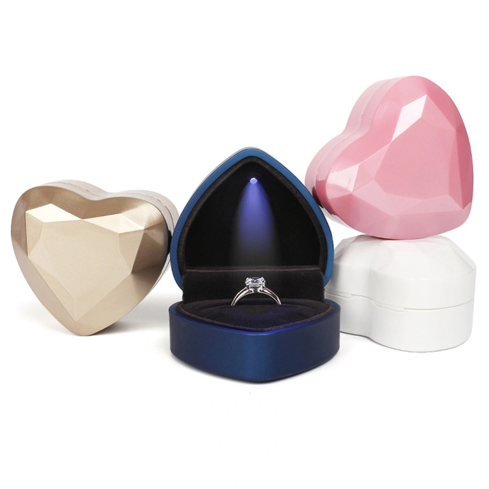 Heart Shaped Ring Box with LED Light Display Storage Jewelry Box Ring Bag Birthday Gift