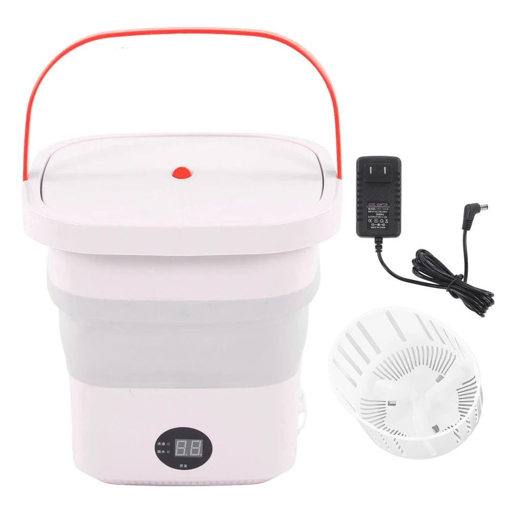 Mini Portable Bucket Washer 6L Foldable Automatic Washing Machine with LCD Panel Display for Drom RV Travel Apartment 100 to 240V Pink US Plug