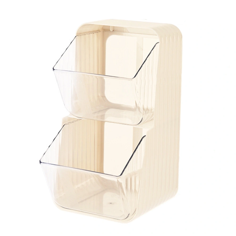 Double Layer Tea Bag Rack 2L Open Mouth Stackable Transparent Wall Mounted Snack Rack for Cosmetics Toys Cream White