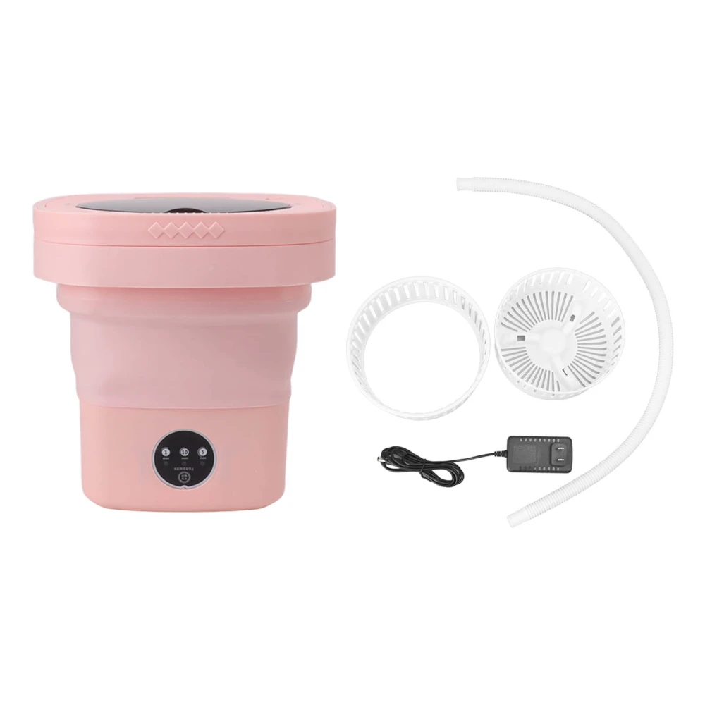 6.5L Washing Machine Folding Portable Automatic Deep Cleaning Wash and Spin Dry Washer with Water Tube 100‑240V Pink US Plug