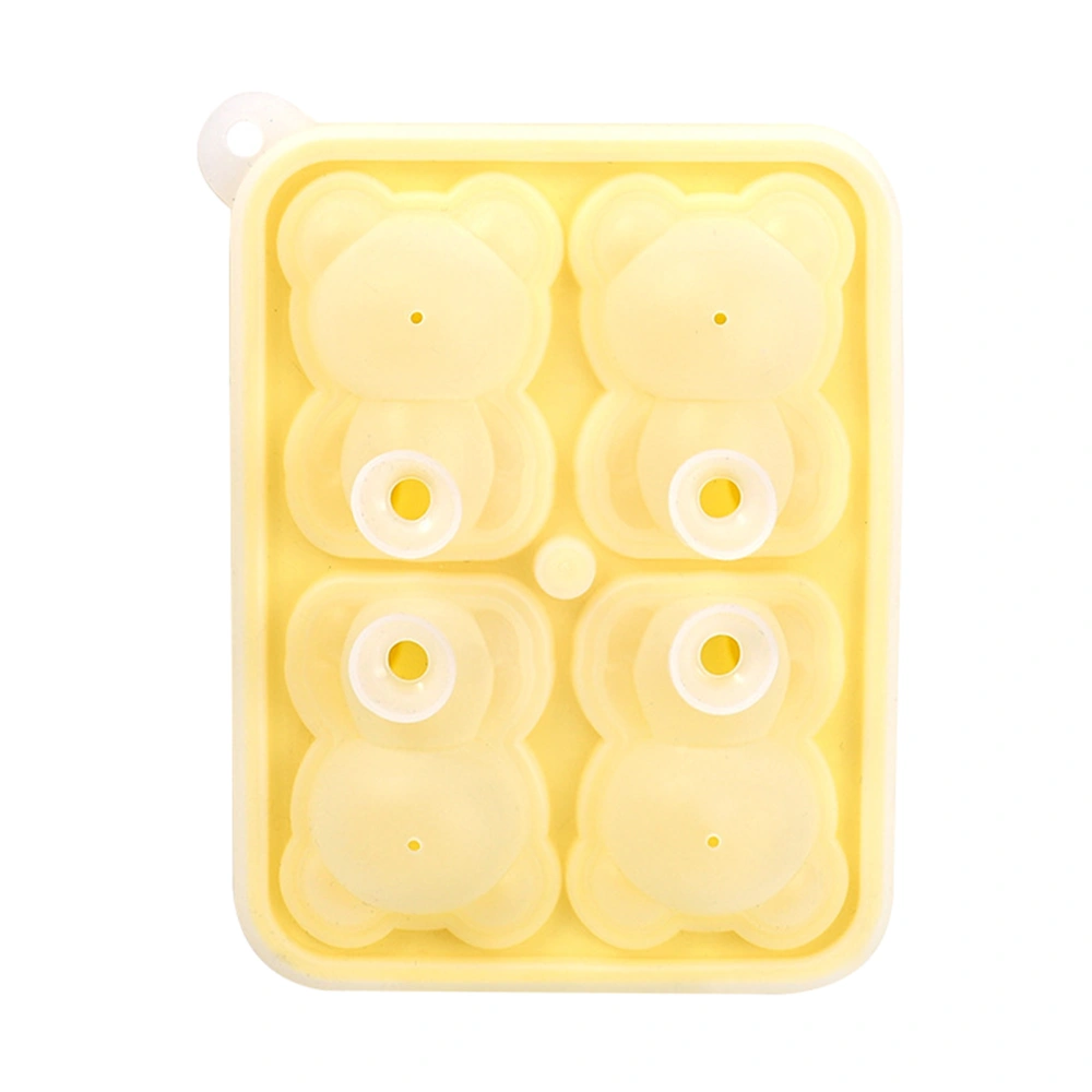 Little Bear Shape Ice Mold 4 Grids Silicone Ice Block Mould for Making Ice Cream Cake Candle Yellow