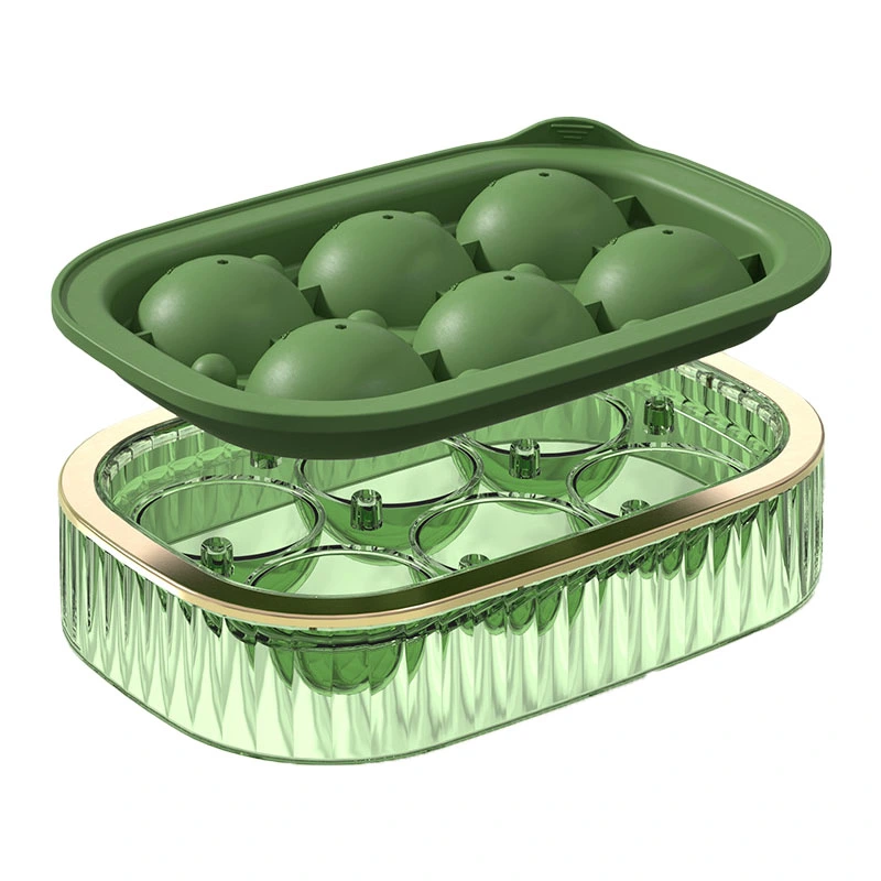 Ice Ball Maker Round Ice Cube Mold Tray for Home Bar Cocktails Bourbon Whiskey Drink Six Balls ‑ Green