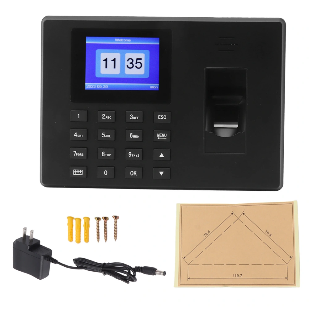 Time Clock Fingerprint Attendance Machine Intelligent Biometric Fingerprint Time Attendance Machine for Employee US Plug