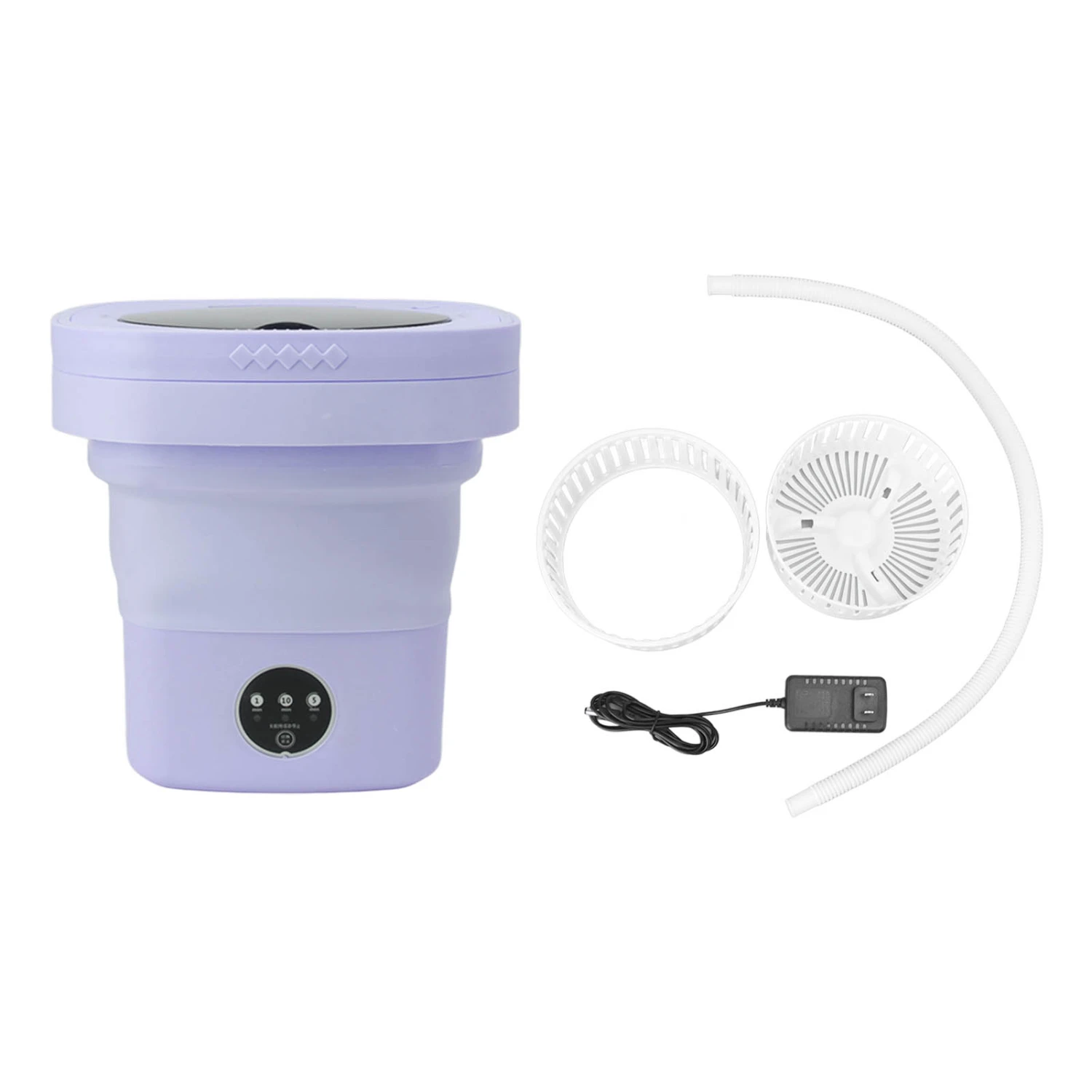 6.5L Washing Machine Folding Portable Automatic Deep Cleaning Wash and Spin Dry Washer with Water Tube 100‑240V Purple US Plug