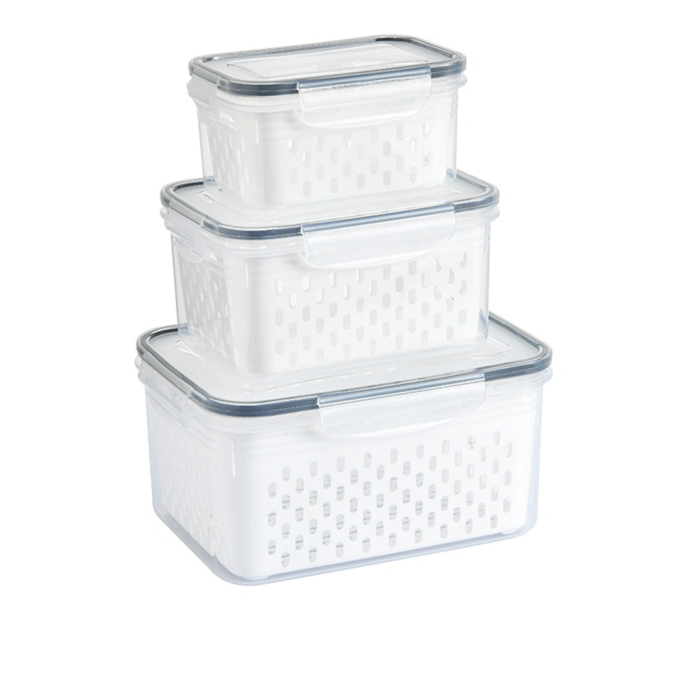 3pcs Drain Storage Basket Box Transparent Leakproof Food Storage Containers with Removable Colander for Fridge