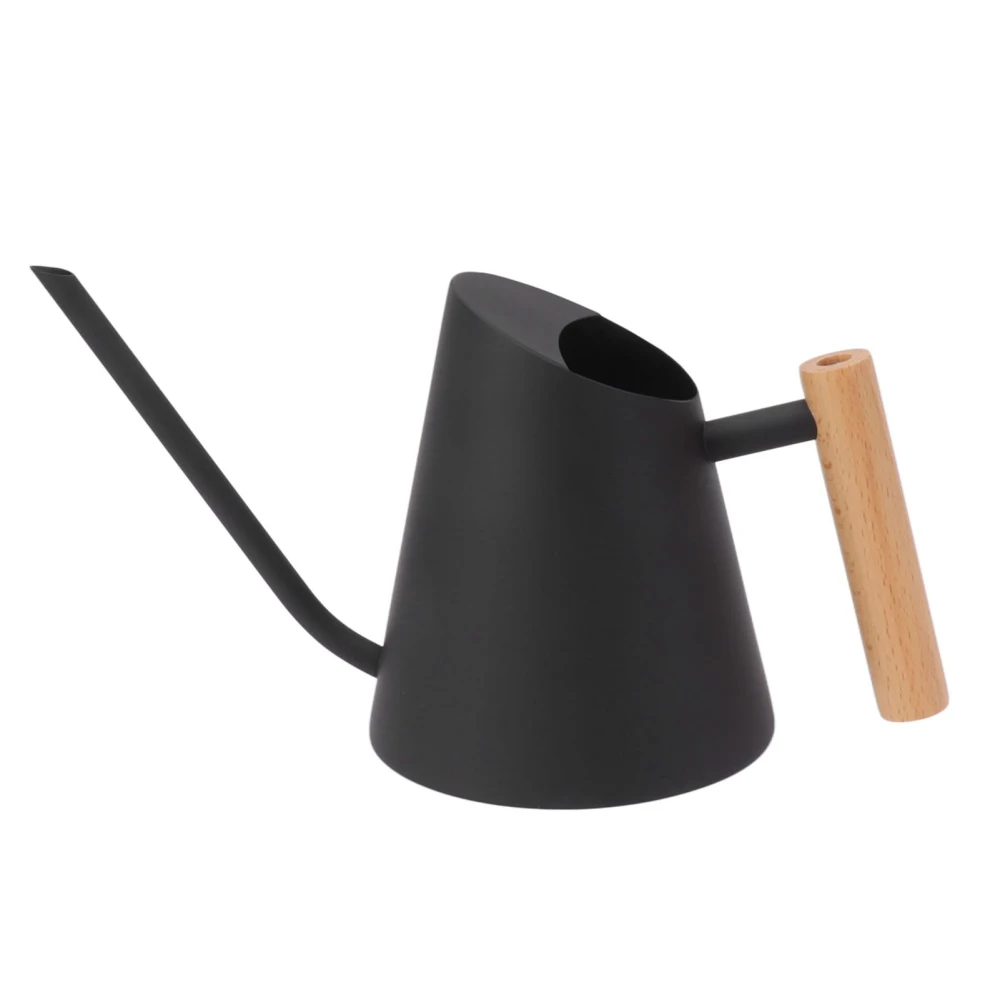 Watering Can with Long Spout Rustproof Stainless Steel Watering Pot with Wooden Handle for Garden Bonsai Indoor Outdoor Black