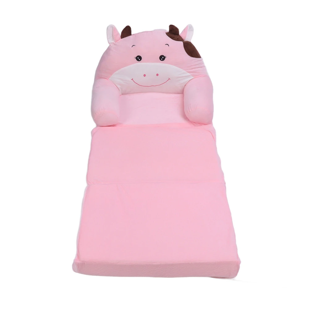 Foldable Kids Sofa Cute Cartoon Soft Comfortable Children Folding Couch Sofa Bed for Boys Girls Bedroom Pink Cow 3 Layers