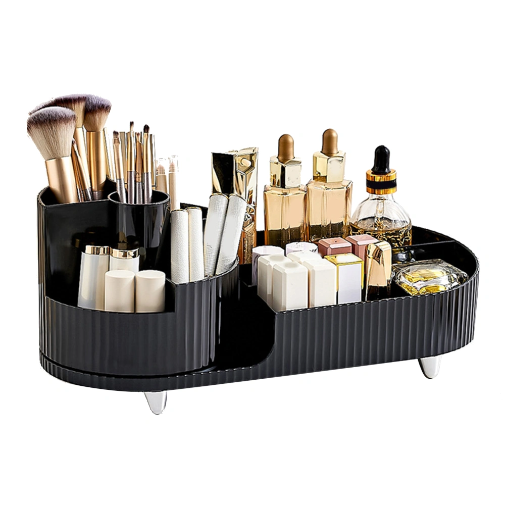 Makeup Storage Organizer Large Capacity Perforation Free Rotatable Partition Cosmetic Storage Box Black