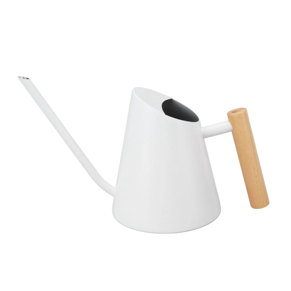 Watering Can with Long Spout Rustproof Stainless Steel Watering Pot with Wooden Handle for Garden Bonsai Indoor Outdoor White