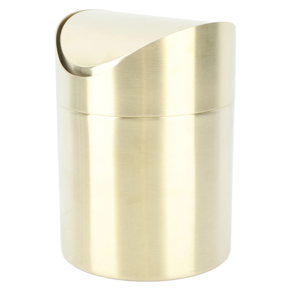 Desktop Trash Can 304 Stainless Steel Fingerprint Proof Compact Space Saving Mini Countertop Trash Can for Office Gold