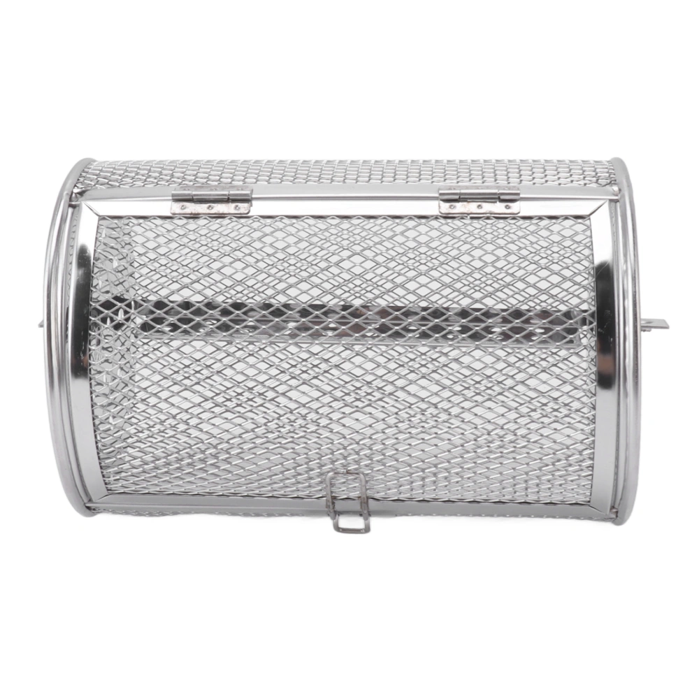 Rolling Grilling Basket Stainless Steel Grill Cage Round Stainless Steel BBQ Grill Mesh for Peanut Dried Nut Vegetables A