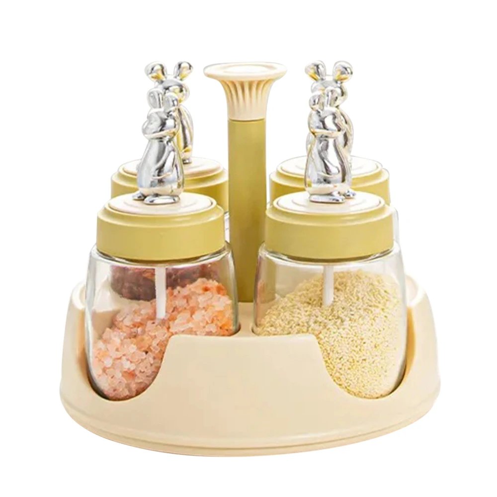 Rotating Spice Rack Salt Shaker with Lid Glass Flavoring Bottle for Kitchen Restaurant Home Yellow