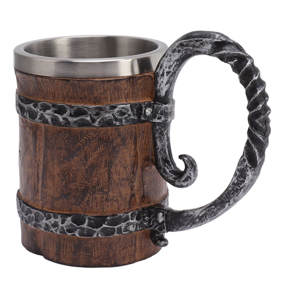 Viking Beer Mug with Handle 304 Stainless Steel Double Wall Wooden Imitation Medieval Tankard for Bar Restaurant Home Decor