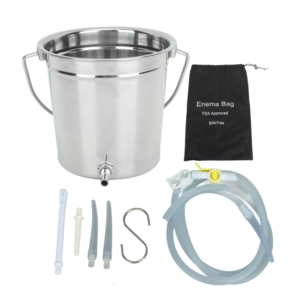 Enema Bucket Kit Stainless Steel Reusable Home Colon Cleansing Bucket for Health Care Tool 1.3L