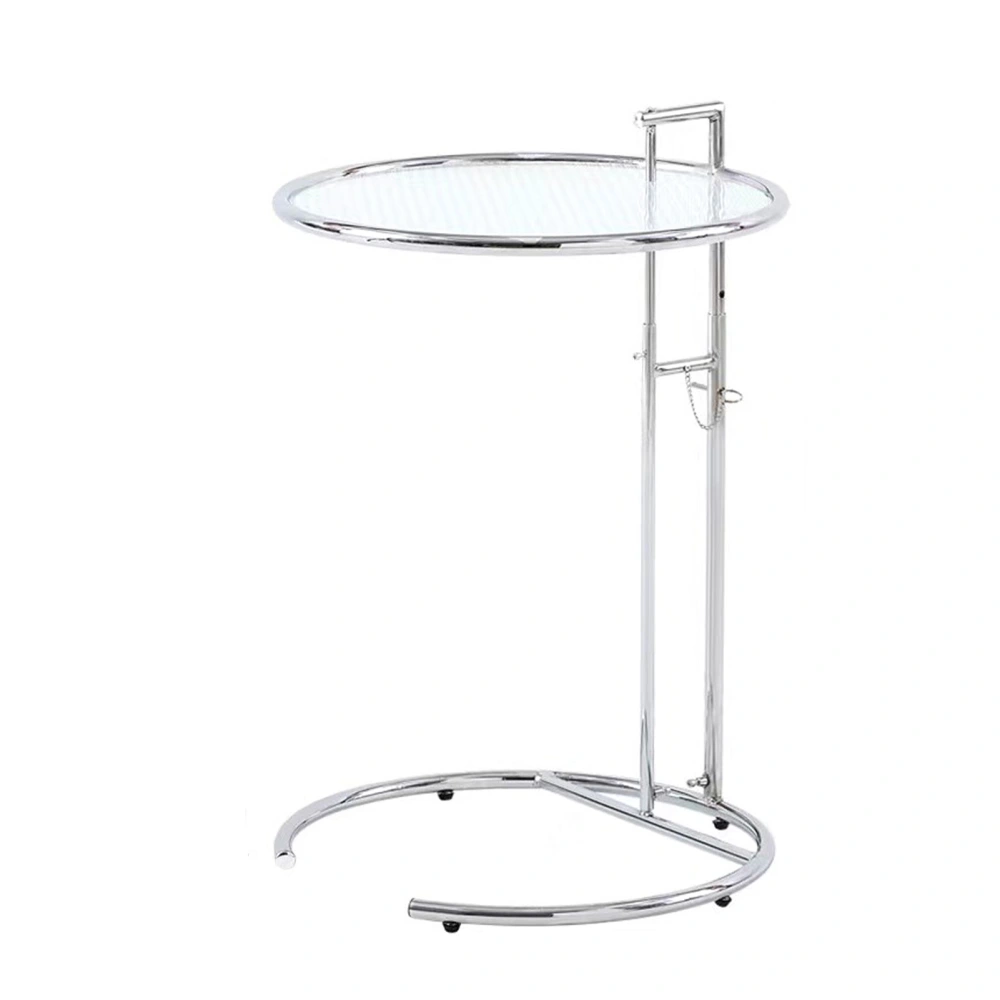 C Shaped Transparent Glass Lift Coffee Table Stainless Steel Simple Household Sofa Table Side Table End Table Gray