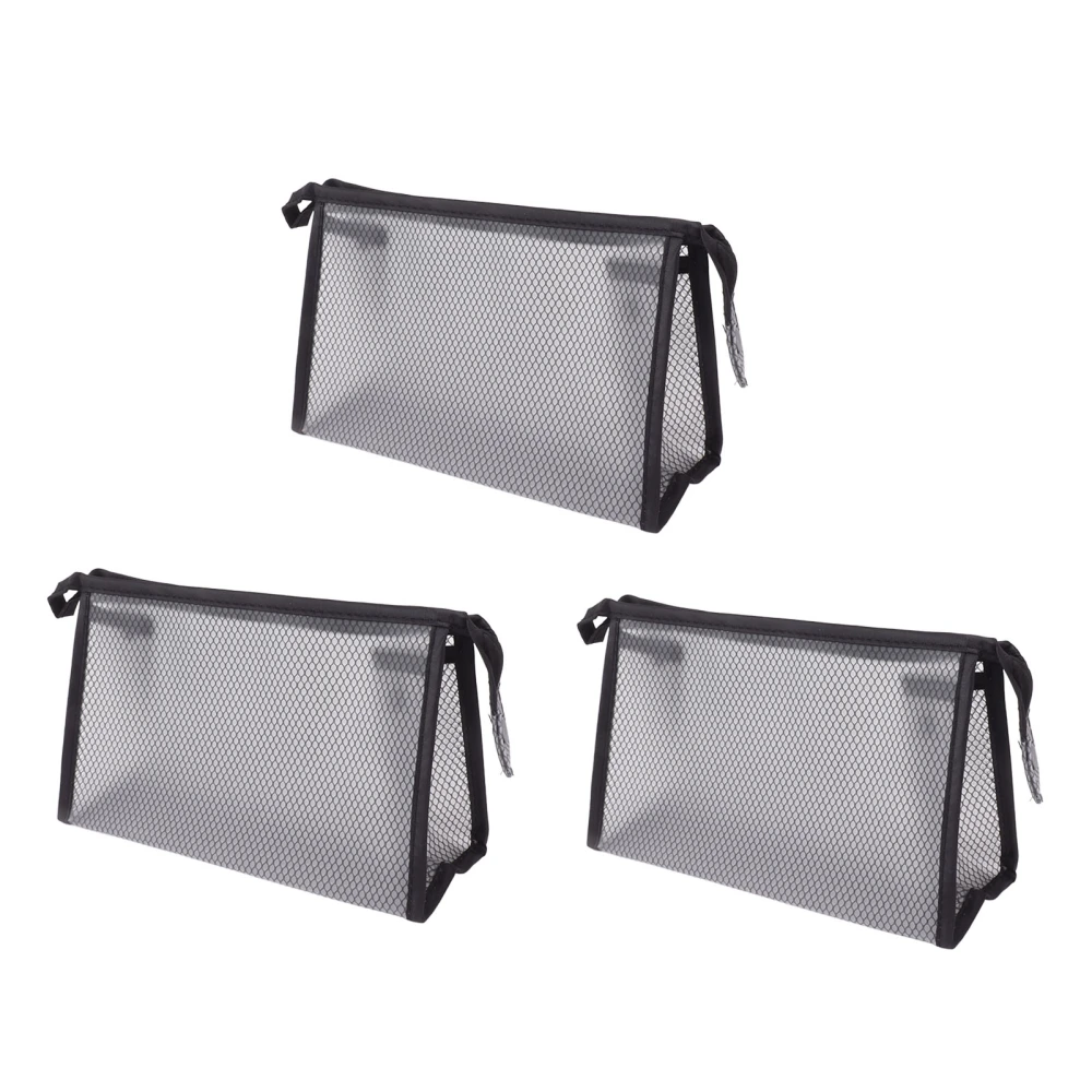 3Pcs Mesh Makeup Bag Waterproof EVA Triangular Design Semi Transparent Mesh Zipper Pouch for Cosmetic Travel Outdoor