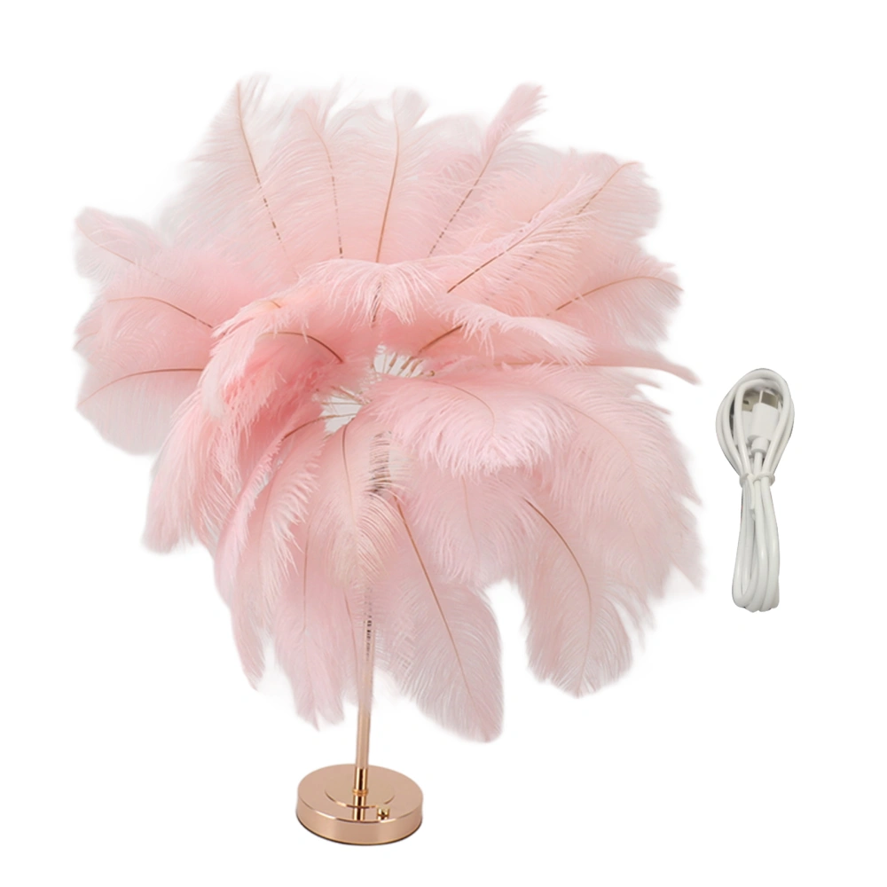 Ostrich Feather Table Lamp Rechargeable Modern Romantic Decoration Lamp Bedroom Bedside Lamp for Home Decoration Pink