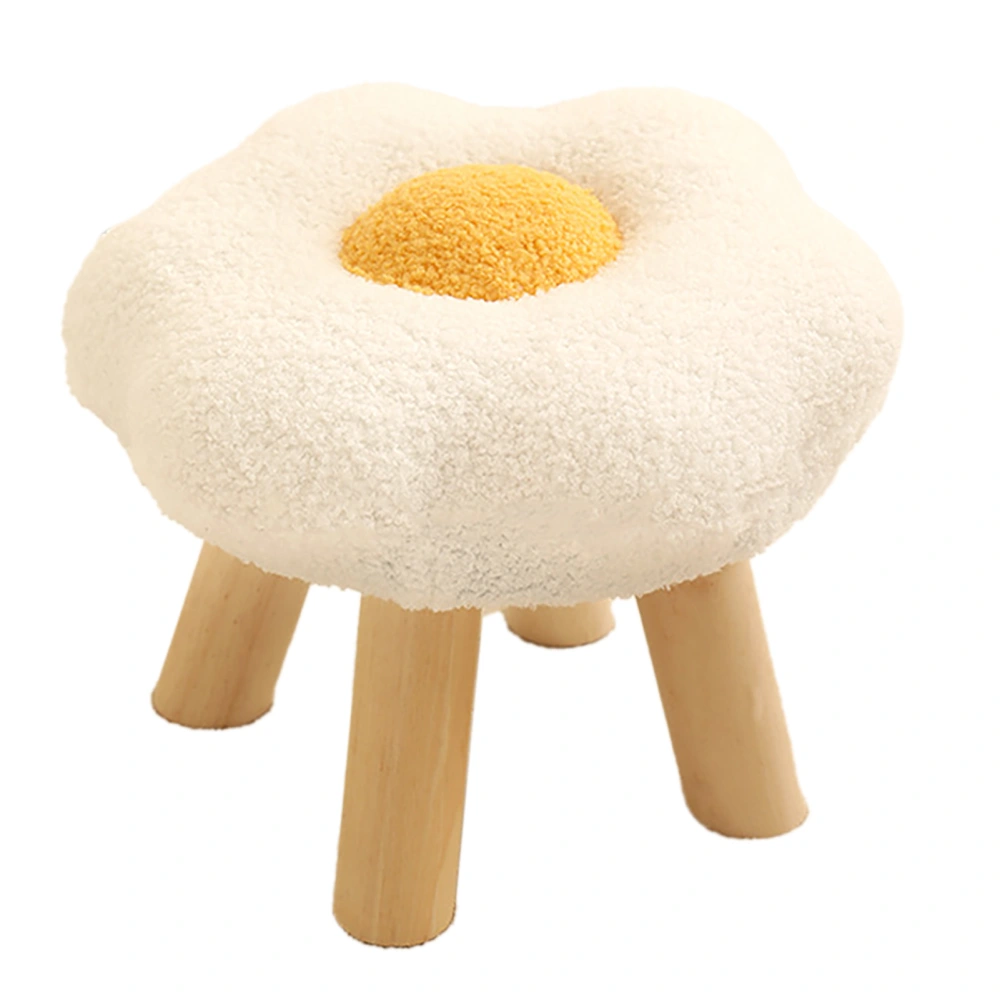 Small Foot Stool Cute Sunflower Soft Teddy Velvet High Resilience Wooden Footstools for Bedroom Living Room Sofa White