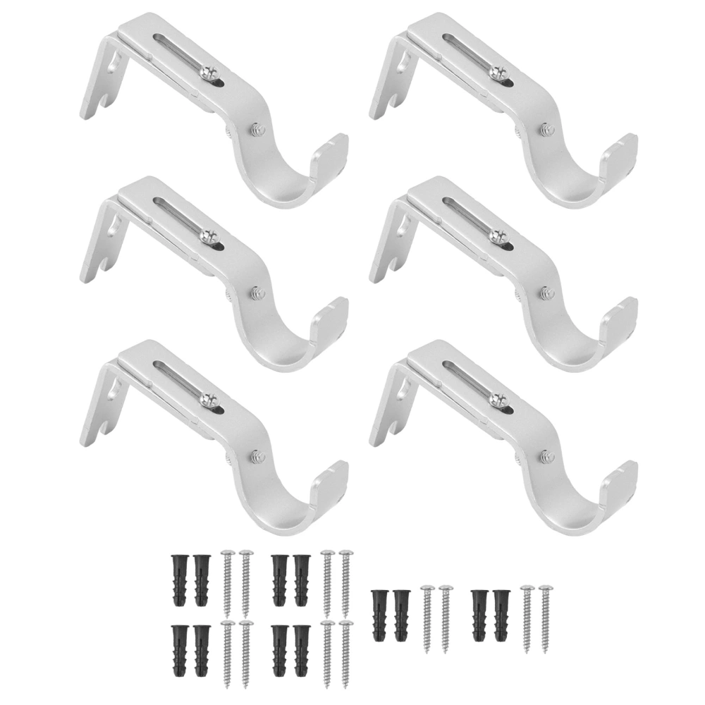 6PCS Curtain Rod Brackets Iron Adjustable Window Curtain Rod Support Holder for Wall Mount Silver