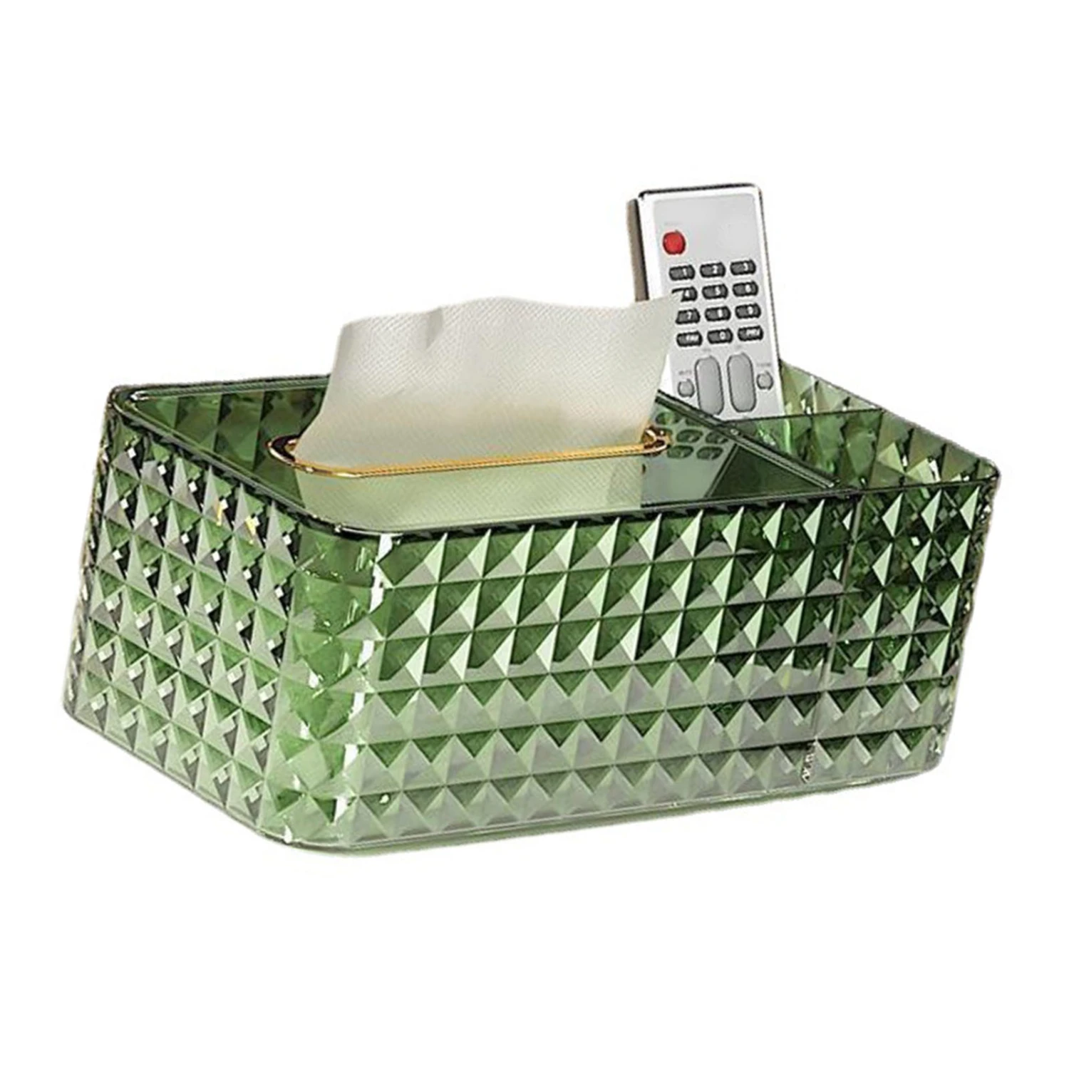 Tissue Storage Box Rhombus Texture Side Partition Towel Napkin Container Case Transparent Green
