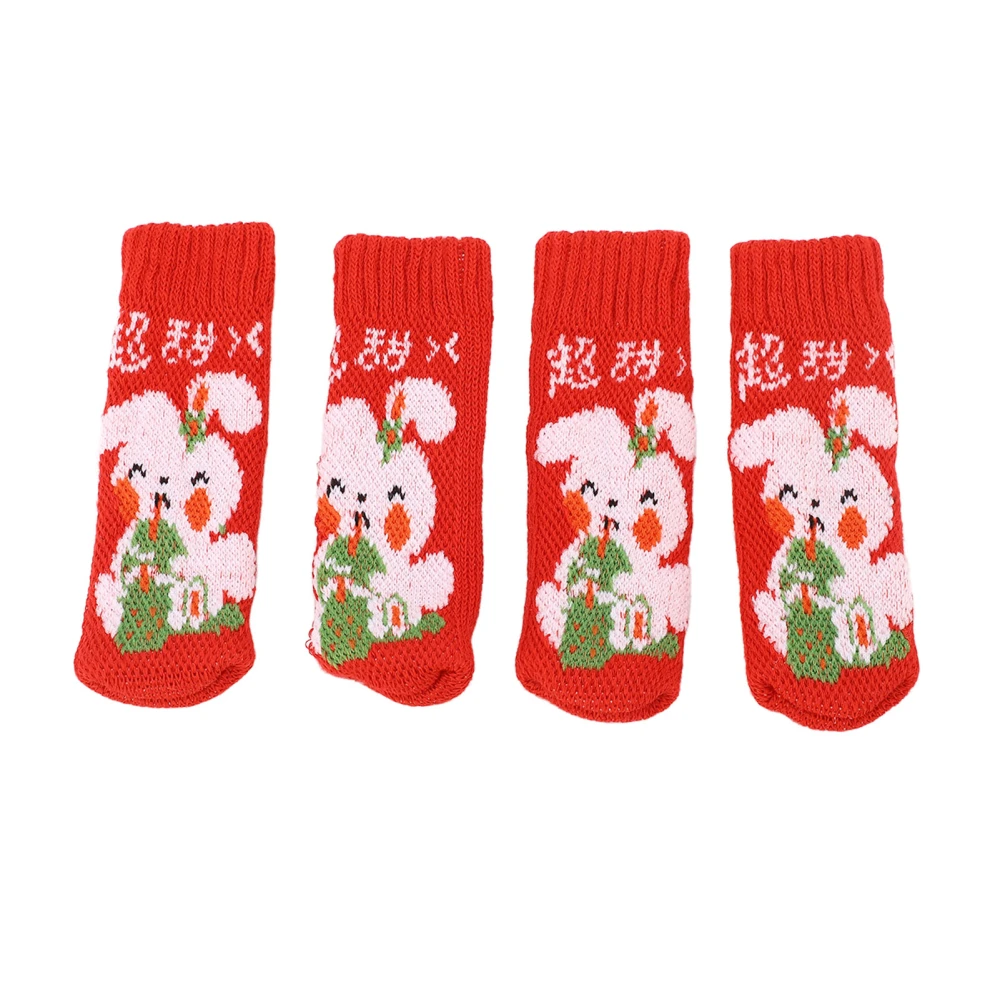 20Pcs Thickened Knitted Chair Leg Floor Protectors Covers Anti Slip Furniture Leg Socks for Hardwood Floors Red White Rabbit