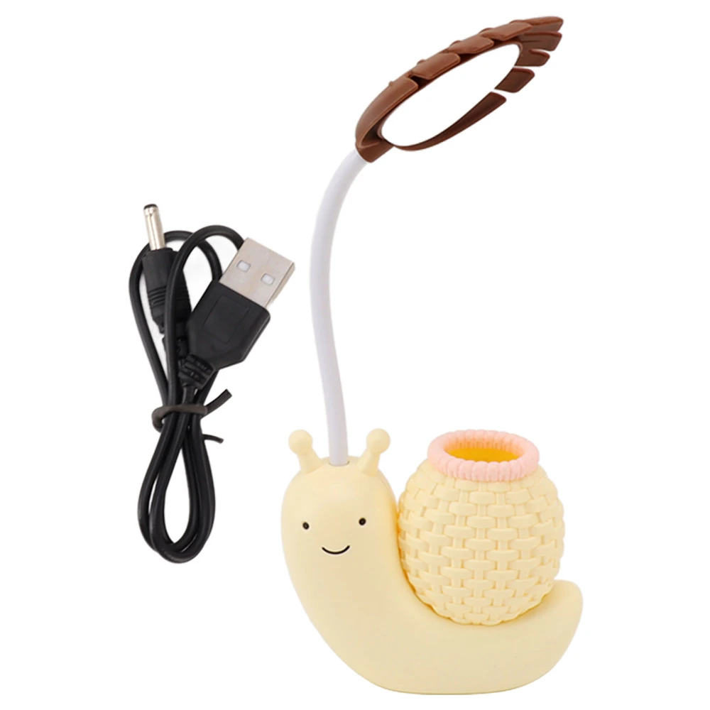 Snail Eye Protection LED Lamp Bedside Lamp USB Charging Learning Reading Lamp with Pen Holder for Children Yellow