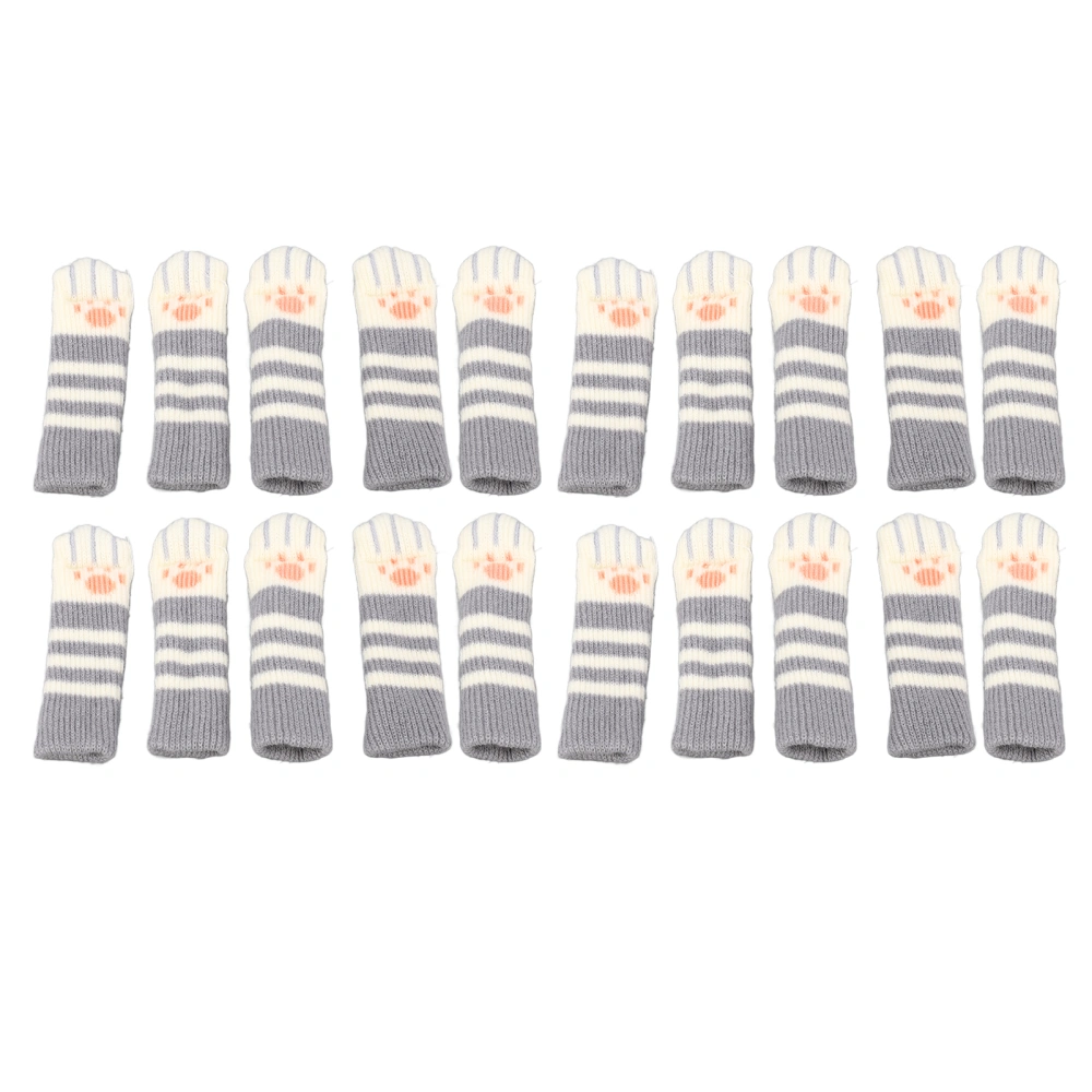 20pcs Cat Paw Furniture Leg Socks Double Thickened Knitting Chair Leg Floor Protectors for Office Home Dark Grey Stripe