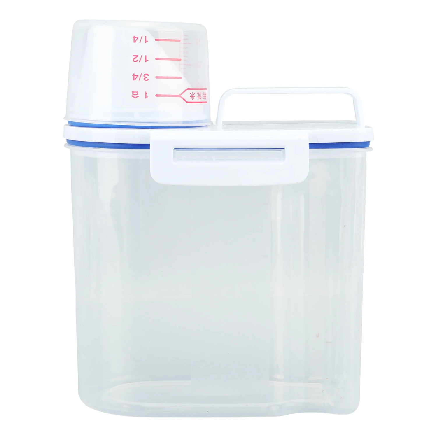 Rice Storage Bin Cereal Containers Dispenser Airtight Pour Spout Food Storage Container With Measuring Cup Clear 1.5kg White