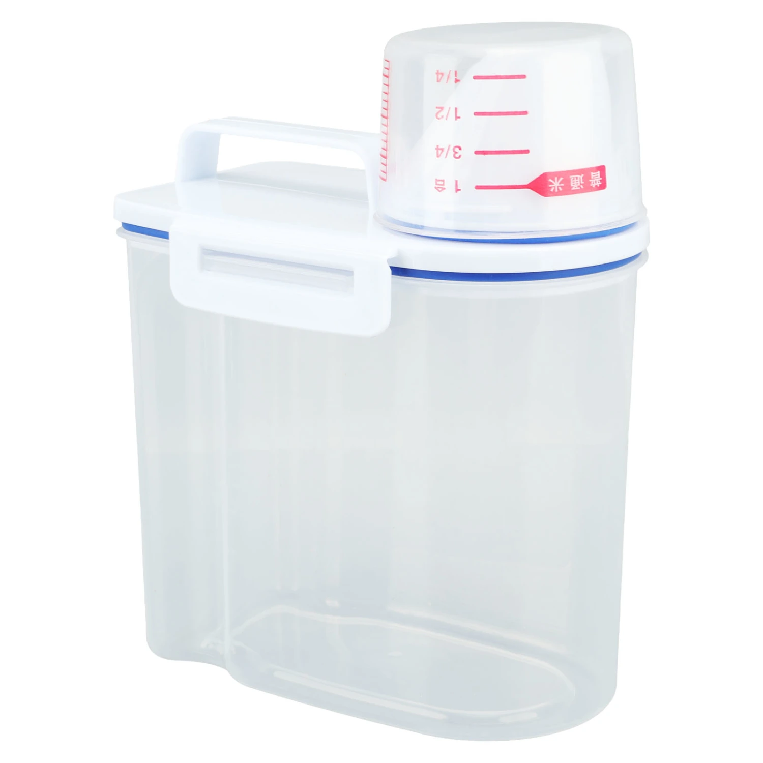 Rice Storage Bin Cereal Containers Dispenser Airtight Pour Spout Food Storage Container With Measuring Cup Clear 1.5kg White