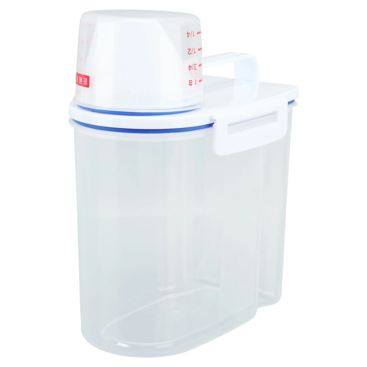 Rice Storage Bin Cereal Containers Dispenser Airtight Pour Spout Food Storage Container With Measuring Cup Clear 1.5kg White