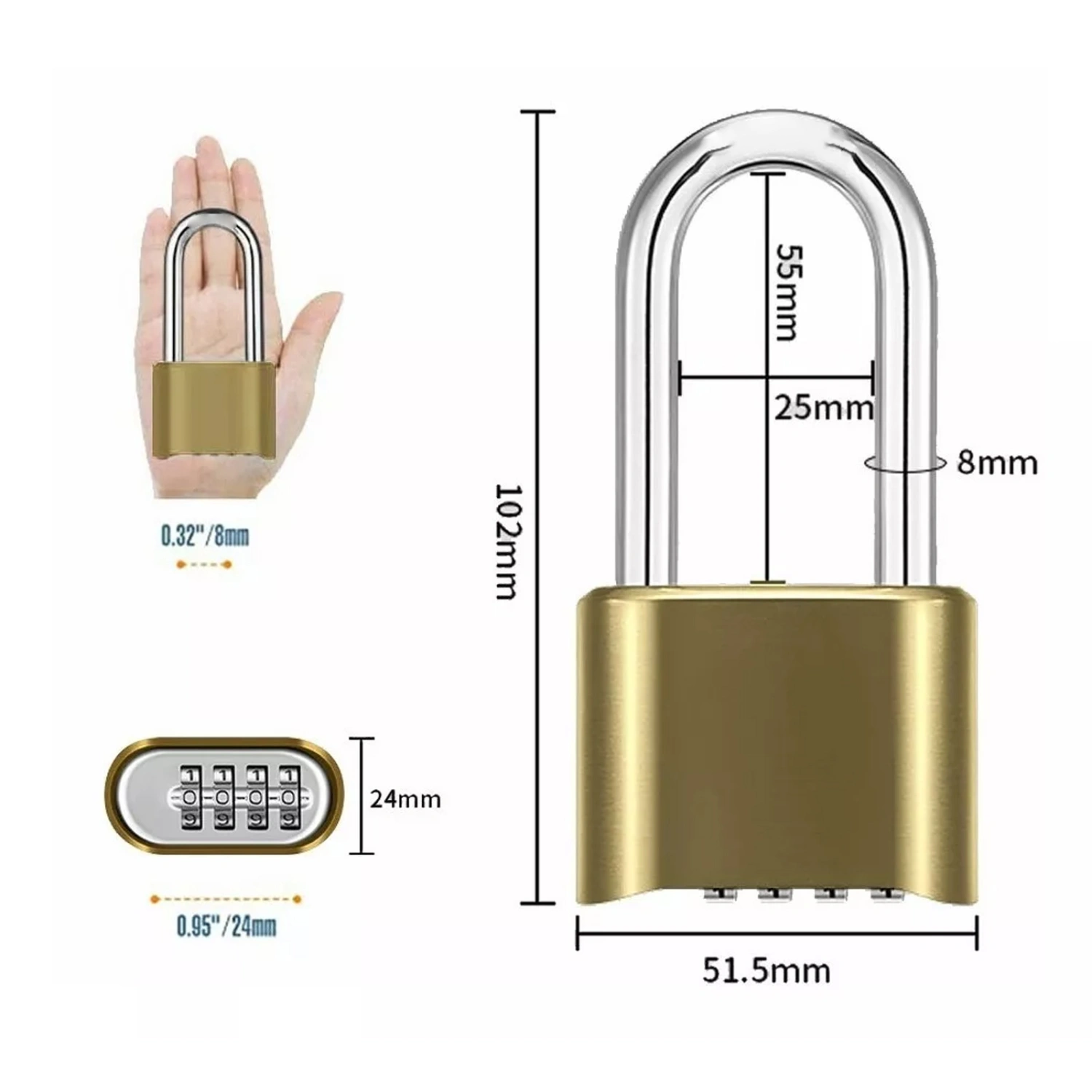 4 Digit Combination Padlock Weatherproof Resettable Heavy Duty Combination Padlock for Outdoor