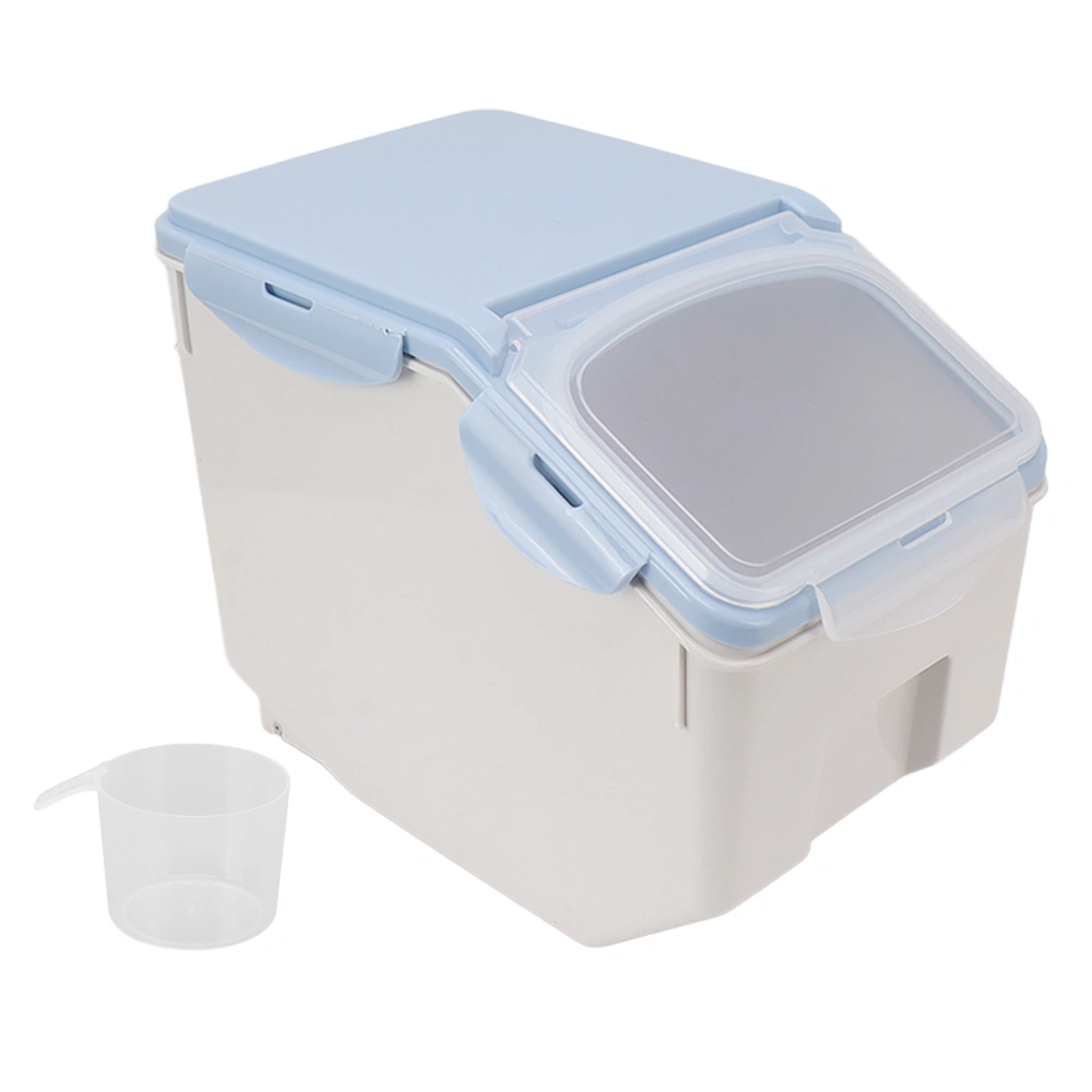 Rice Storage Container with Cup Airtight Sealed Food Grain Organizer Plastic Kitchen Supplies Blue 10KG