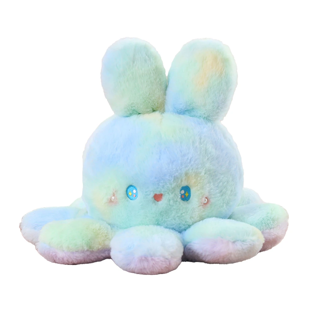 Reversible Octopus Doll Gradient Color Cute Bunny Ear Octopus Plush Toy Double Sided Stuffed Animal Green Purple 35cm/13.8in