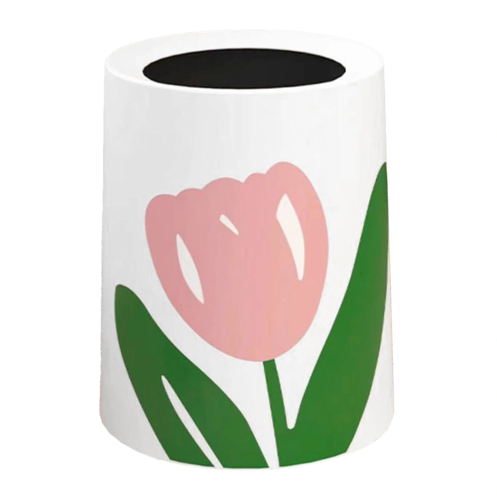 Floral Trash Can Large Mouth Cute Appearance Modern Style Garbage Waste Basket for Kitchen Bathroom Bedroom Round Small Size