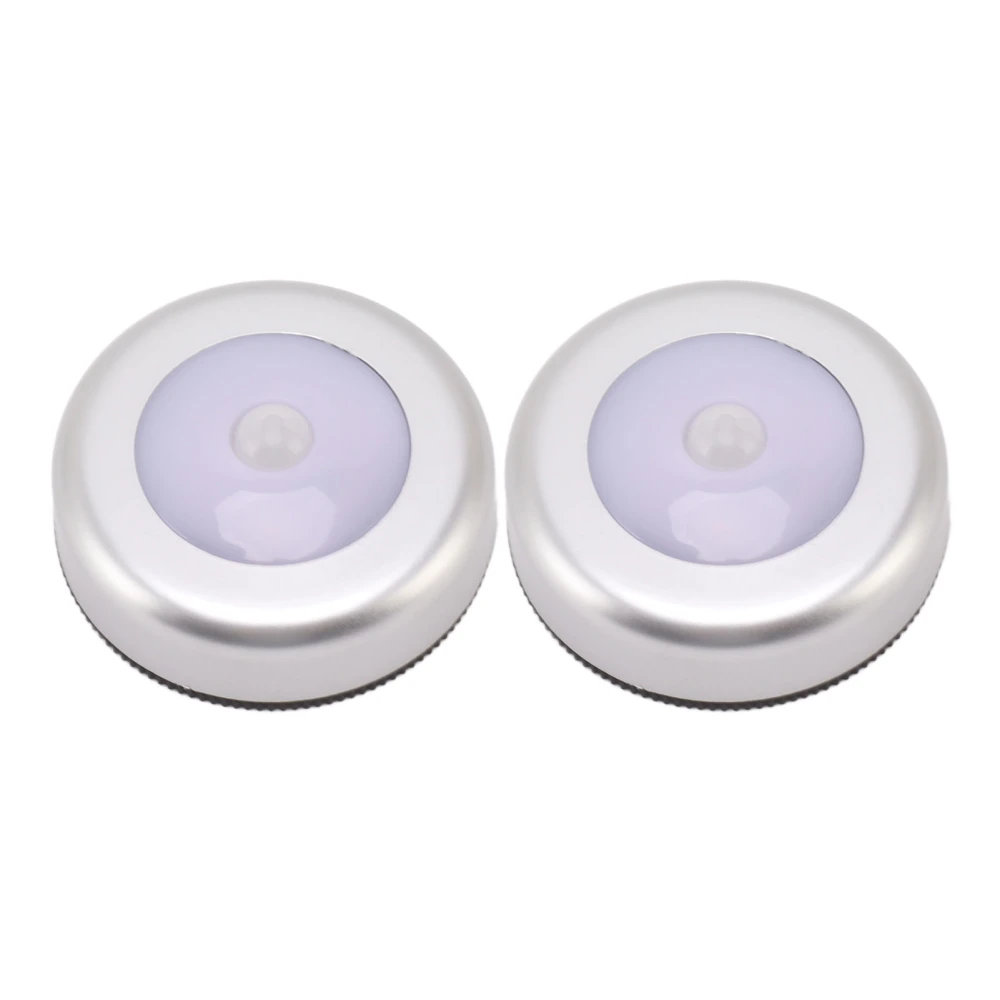 Motion Sensor Night Light Eye Protection Round Small LED Induction Lamp for Closet Drawer Bed Bottom 2pcs Warm Light