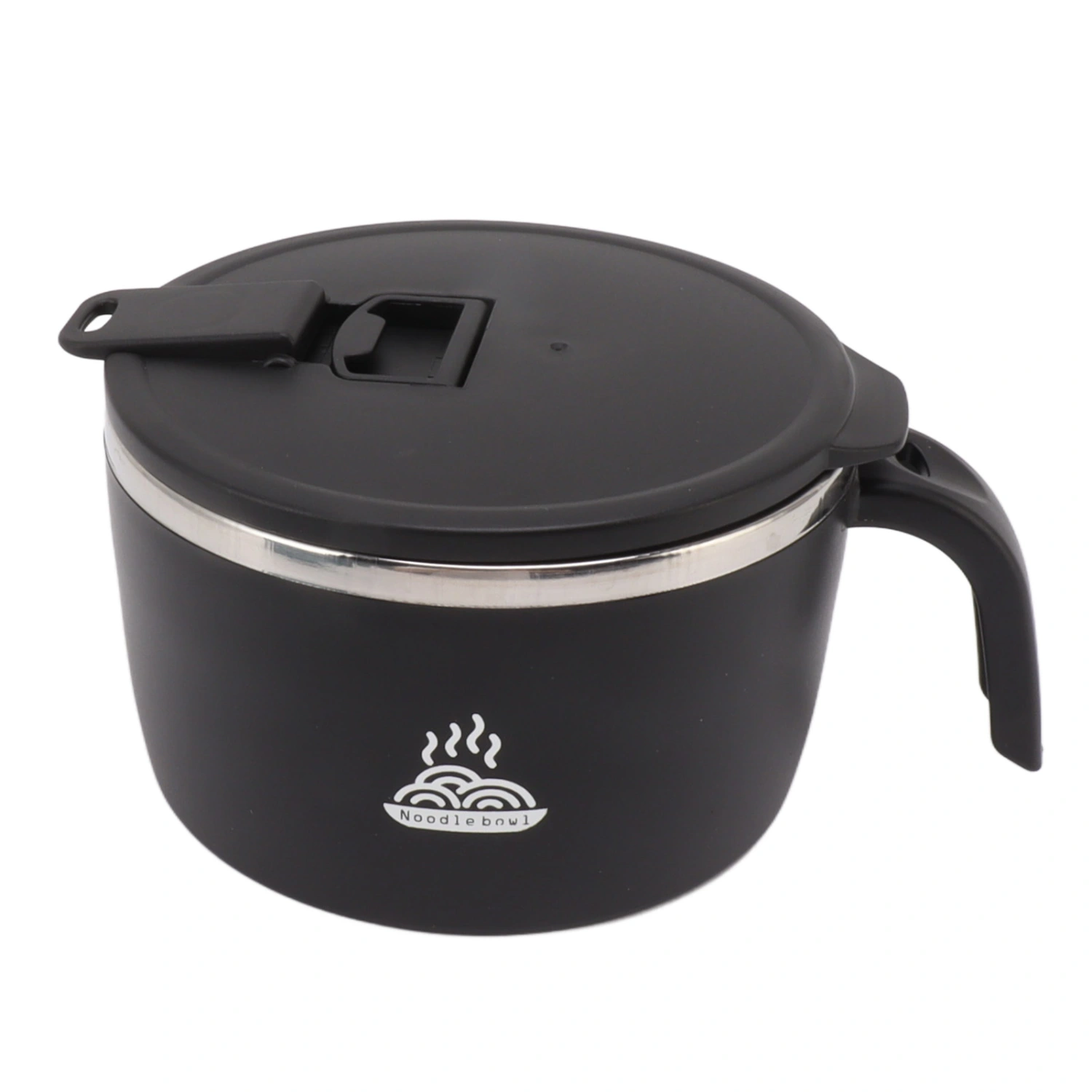 Stainless Steel Instant Noodles Bowl 900ml Noodles Bowl with Lid for Student Dormitory Office Worker Black