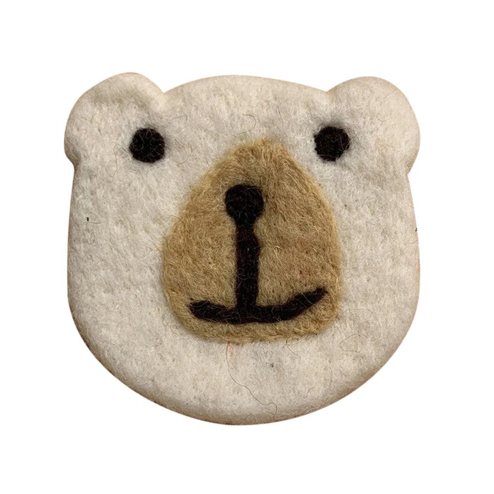 Bear Wool Felt Coaster Cute Soft Insulated Anti Slip Decorative Drink Coaster for Coffee White Free Size