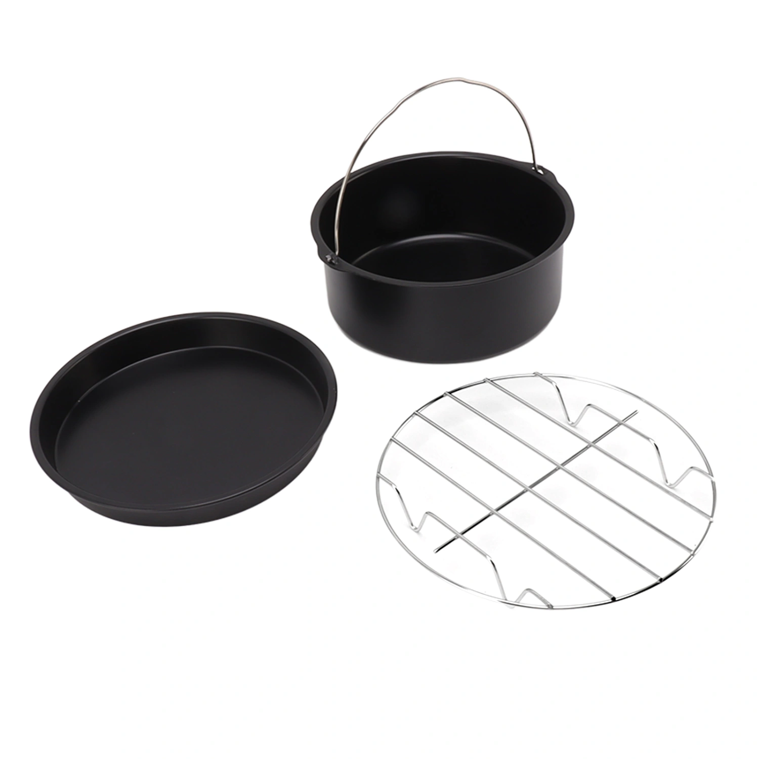 Fryer Accessories Stainless Steel Baking Cake Barrel Pizza Pan Grill Nonstick Coating Dishwasher Safe Black 6in