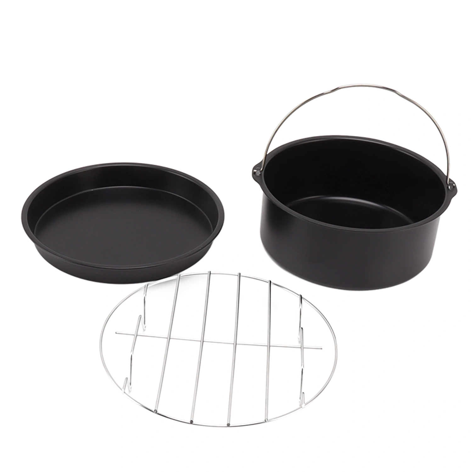 Fryer Accessories Stainless Steel Baking Cake Barrel Pizza Pan Grill Nonstick Coating Dishwasher Safe Black 6in