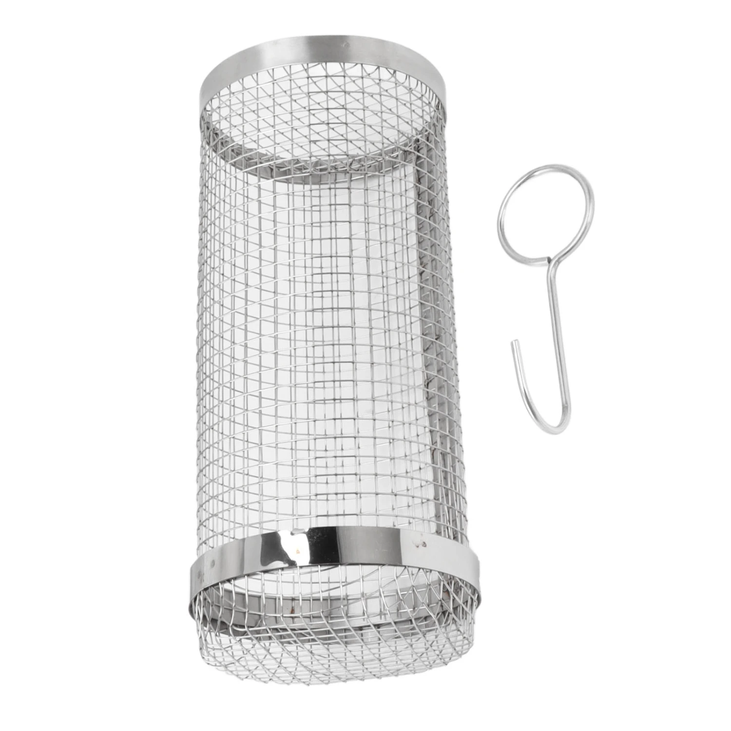 Barbecue Grilling Basket Stainless Steel Heat Resistant Rust Prevention BBQ Grill Cage with Hook for Camping Party 30cm/11.8in