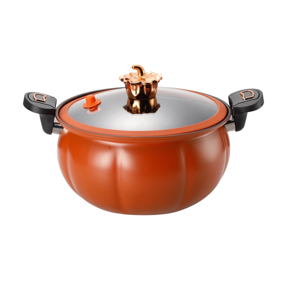 Micro Pressure Cooker Pumpkin Non Stick Multifunctional Soup Pot Gas Stove Universal Kitchen Tool with Glass Lid Brown 28cm