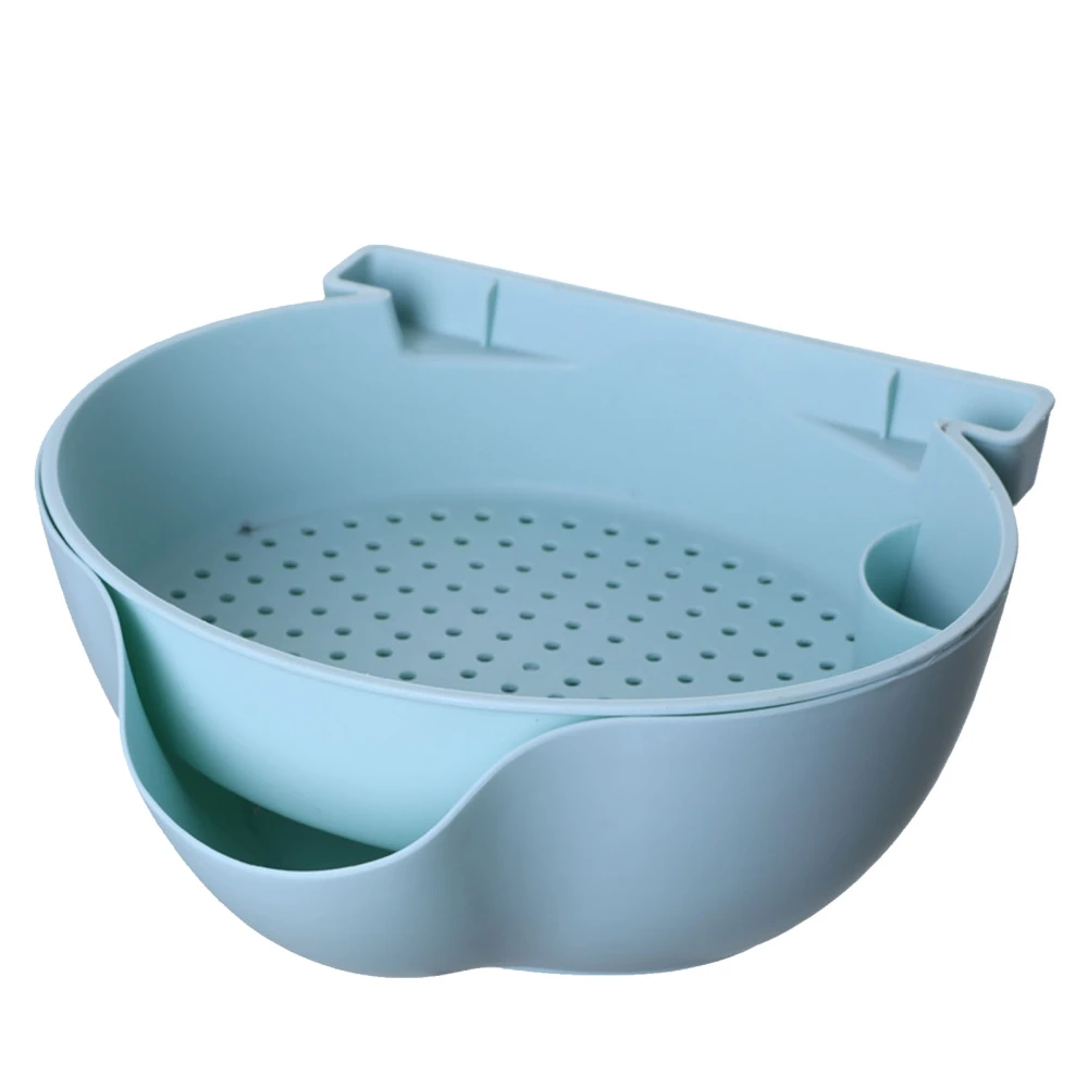 Strainer Bowl 2 Layer Fruit Colander Basket Plastic with Phone Bracket for Kitchen Food Blue