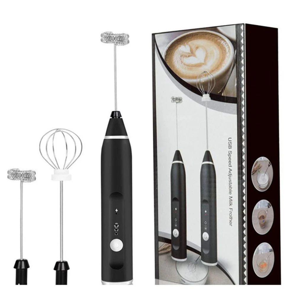 Electric Milk Frother Stainless Steel Easy Operation Handheld Coffee Foam Mixerfor Kitchen Black 0.5A DC 5.5V 2W