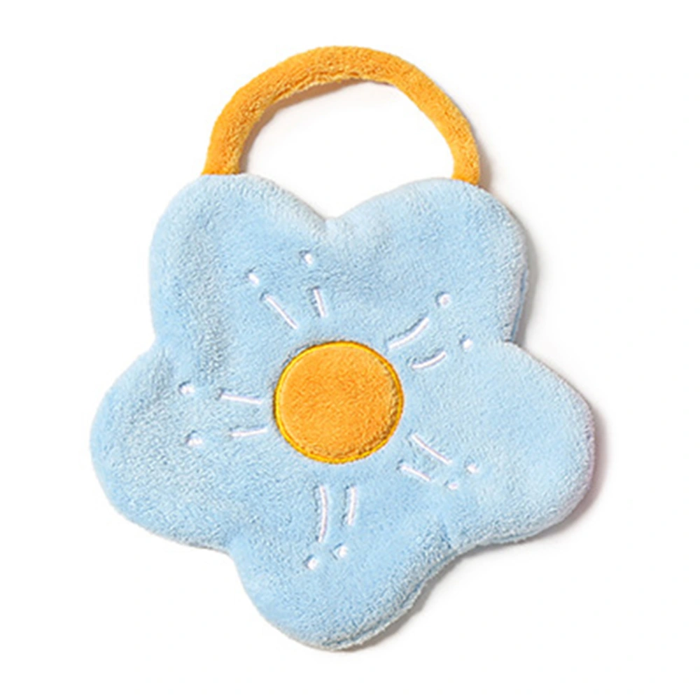 Towel Double Layer Coral Fleece Flower Shape Strong Absorption Ability Soft Hanging Hand Towel Light Blue