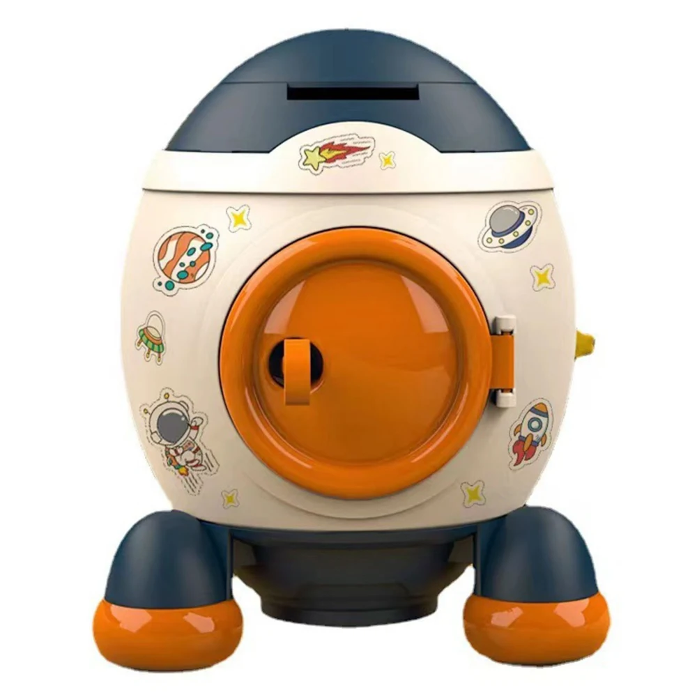 Cartoon Style Space Rocket Piggy Bank Money Bank Money Saving Jar Boys Girls Gift Morandi Blue