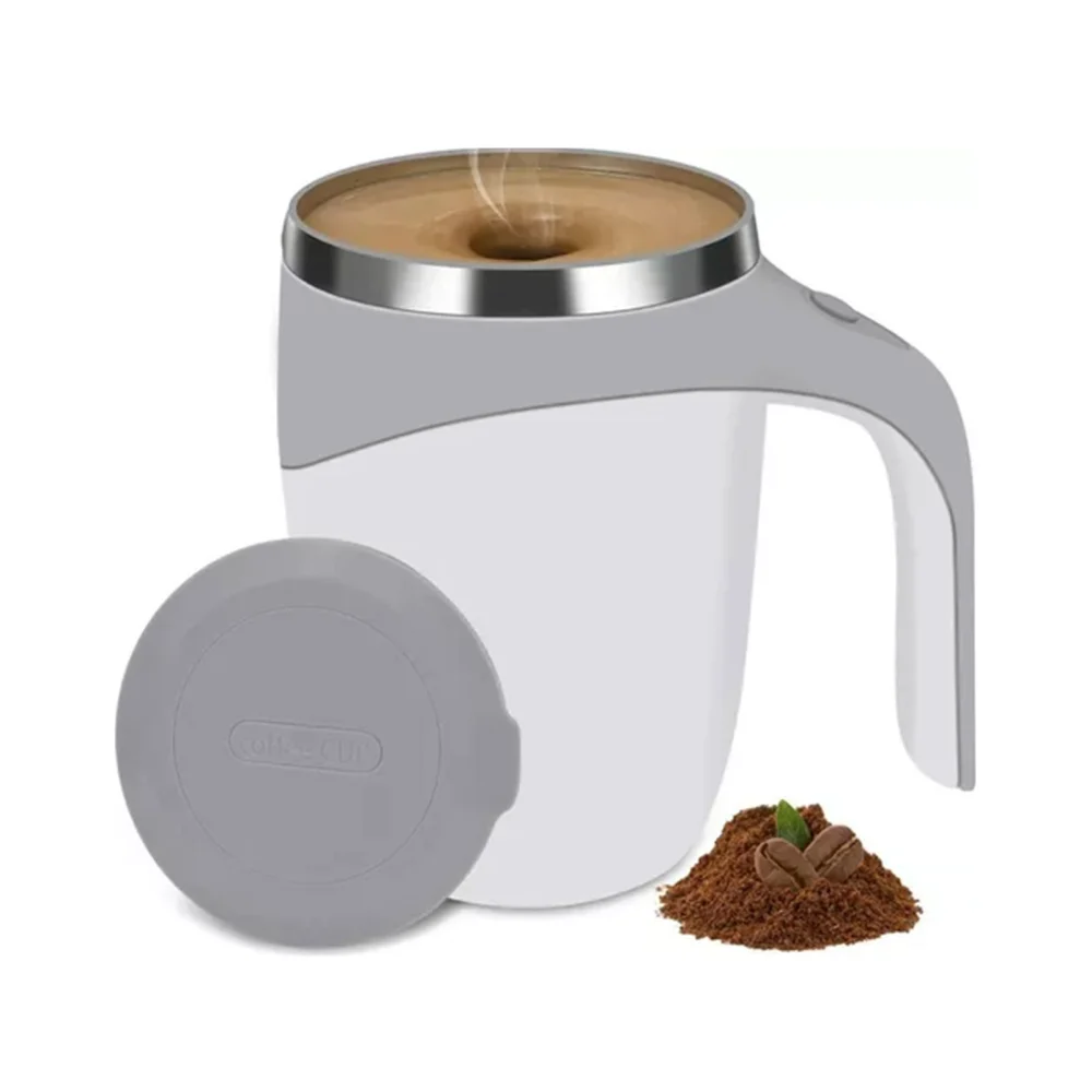 Self Stirring Mug 304 Stainless Steel Automatic Magnetic Stirring Coffee Mug with Lid for Home Office Travel 380ML White