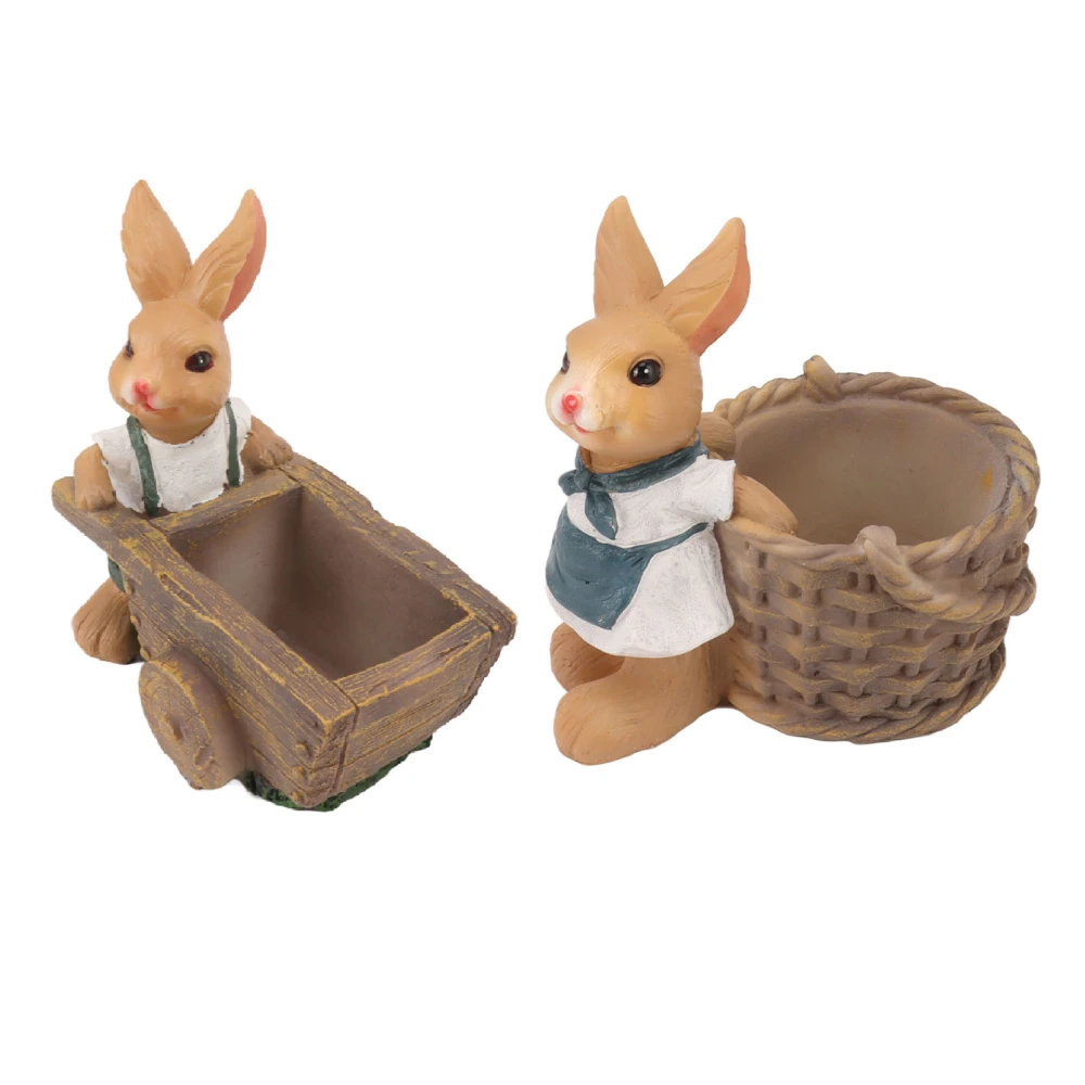 2PCS Animal Succulent Planter Resin Rabbit Garden Decoration Cute Alcony Patio Rabbit Flower Pot Brown