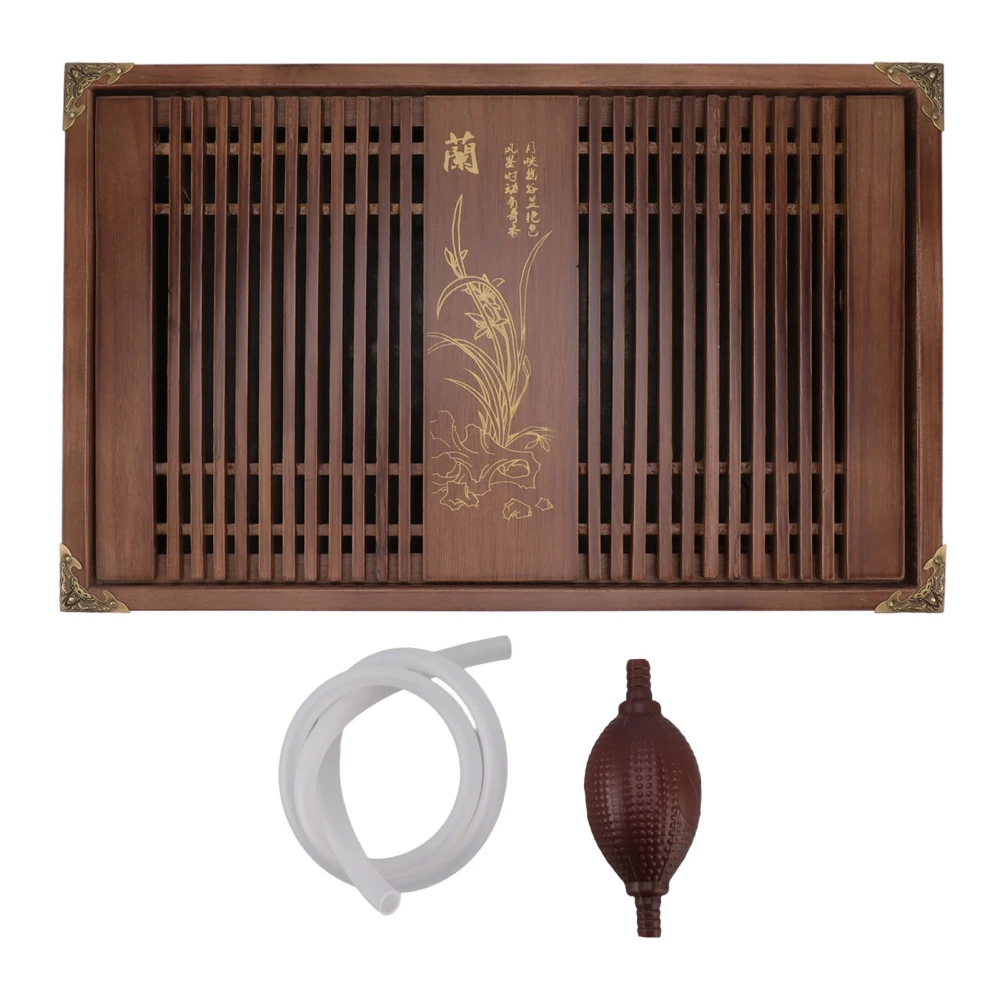 Kungfu Tea Tray Chinese Gongfu Tea Tray Drainage Water Storage Wood Tea Table with Drain Pipe Light Black Orchid