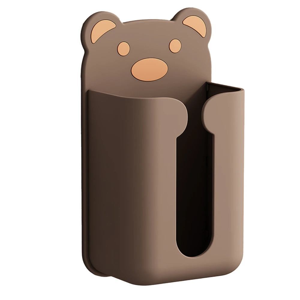 Wall Mounted Tissue Box Punching Free Cute Bear Pattern Plastic Tissue Dispenser for Home Bathroom Brown Bear